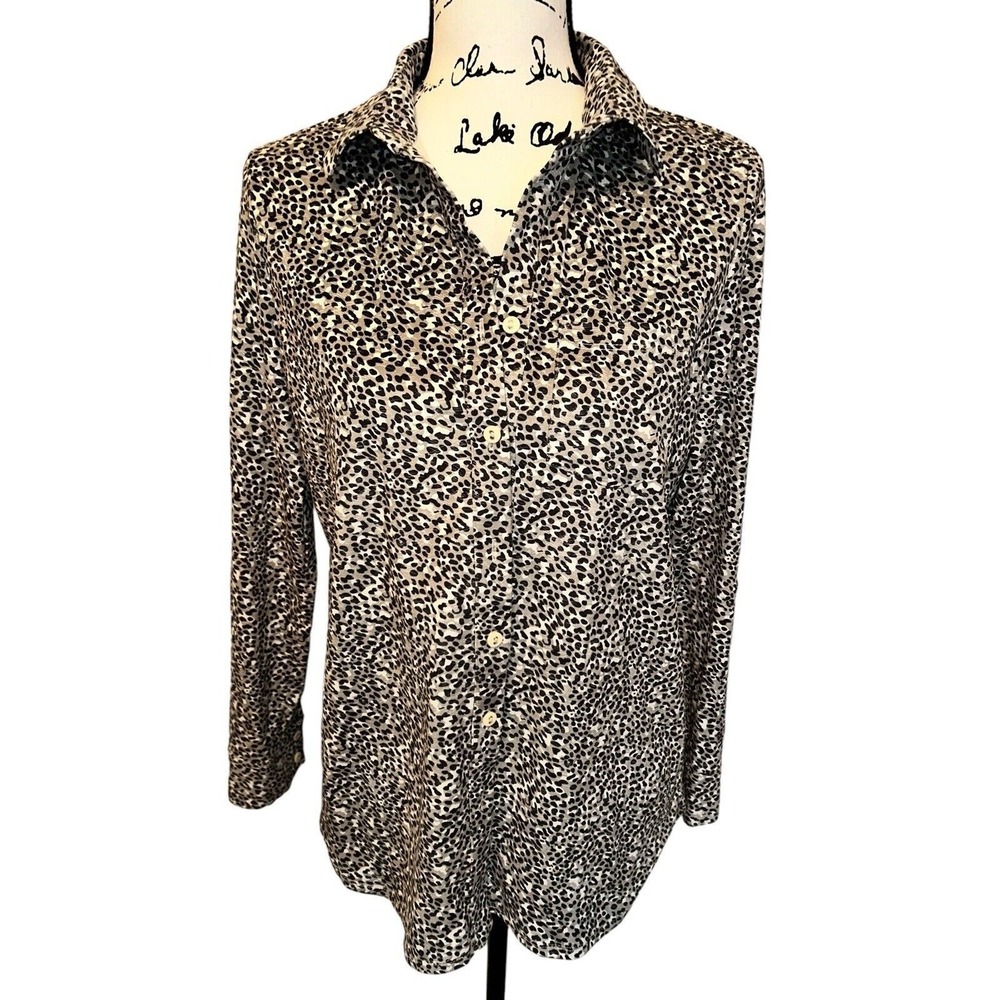 Tyler Boe Women's S Leopard Print Button Up Top Long Sleeve Faux Suede Size S